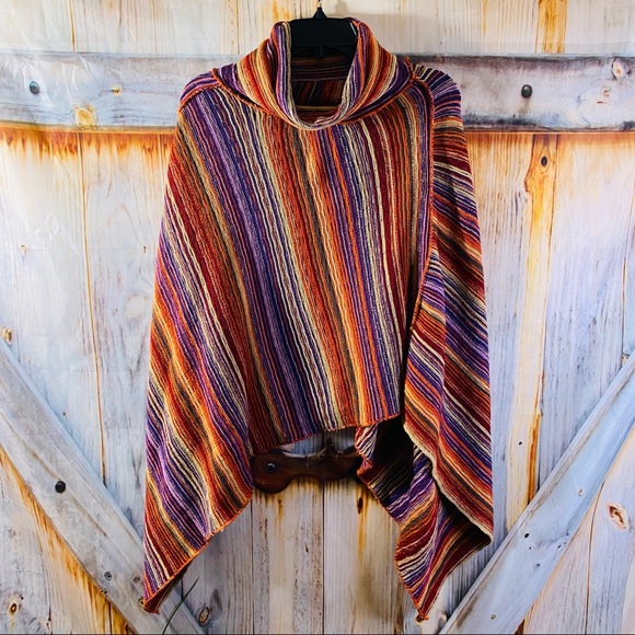Sweaters - NWOT No Brand Knit Poncho Multicolor Striped OS